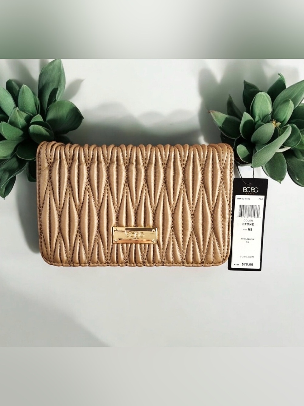 BCBG Quilted Crossbody Bag-Stone